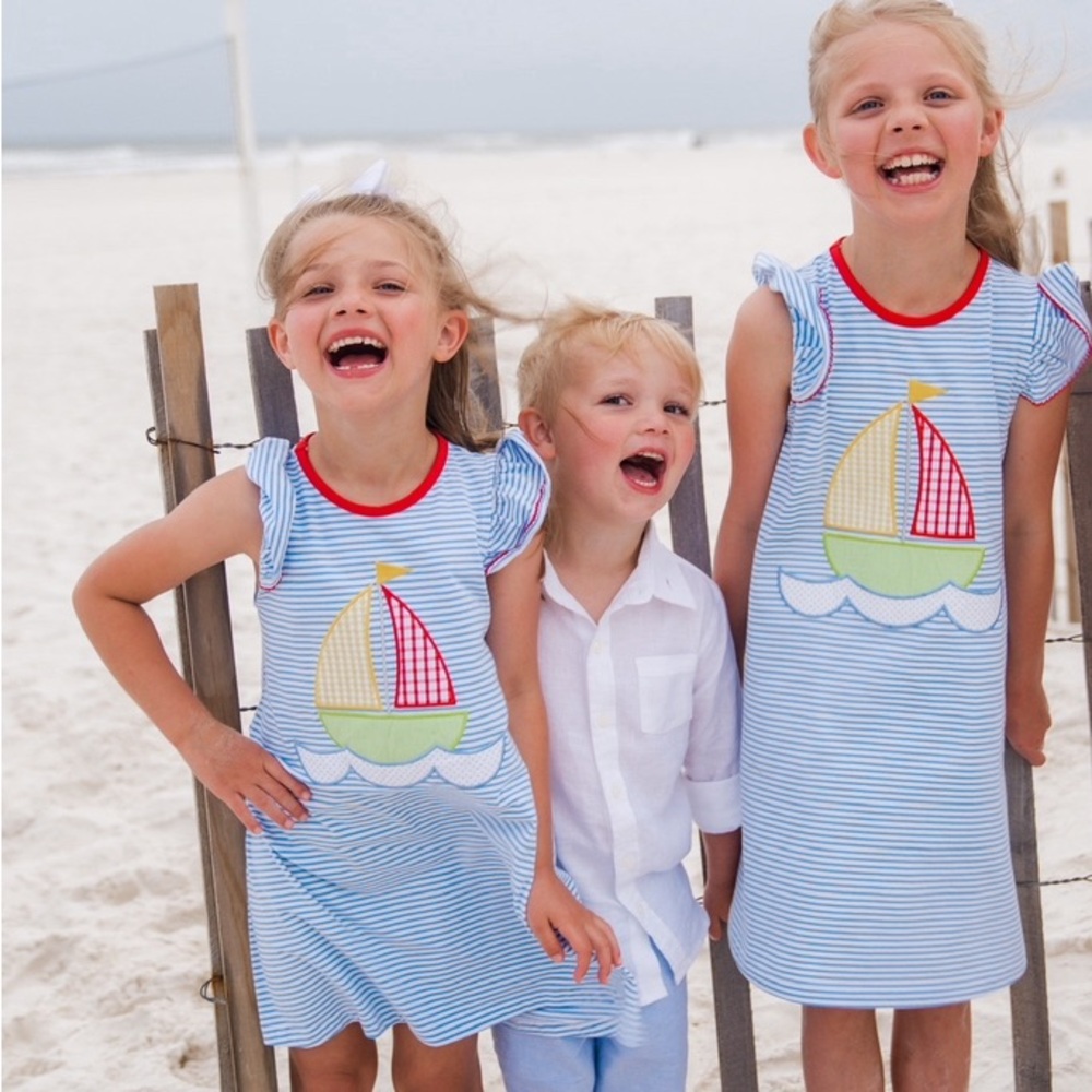 Honestly girls sail boat dress light blue and white. Size 5